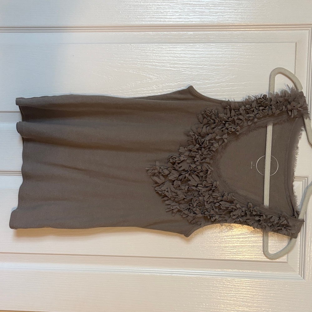 26 International Gray Top with Textured Floral Accents